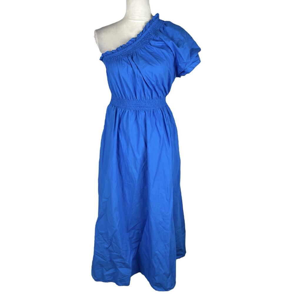 J. Crew Blue One Shoulder Cotton Poplin Midi Dress Coastal Resort Size Small - Picture 2 of 9